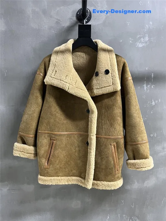 YSL distressed leather shearling coat